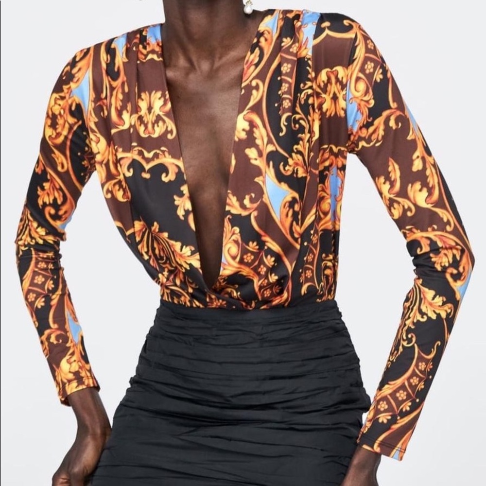 Zara Patterned Bodysuit Top